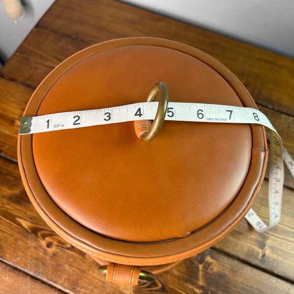 Vintage Kraftware Ice Bucket Brass Ring Handles Faux Leather Mid-Century Barware - Picture 11 of 12